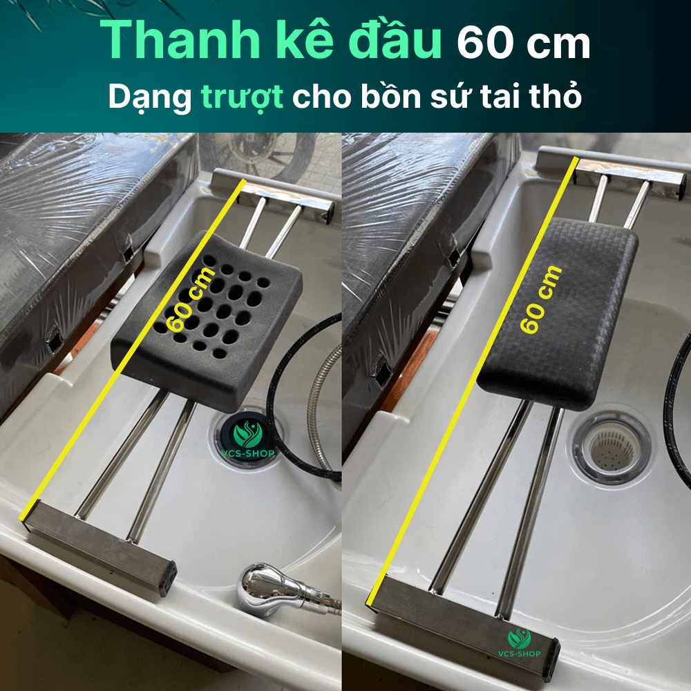 Thanh kê dạng trượt phía trong rãnh bồn gội, khoảng cách 2 rãnh là 60cm