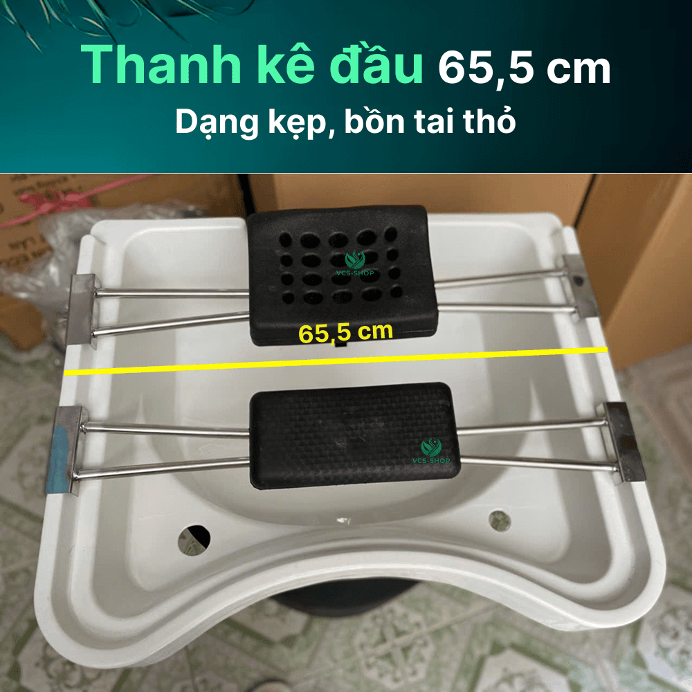 Thanh kê dạng kẹp gác lên thành bồn gội, khoảng cách 2 mép bồn dài 65,5cm